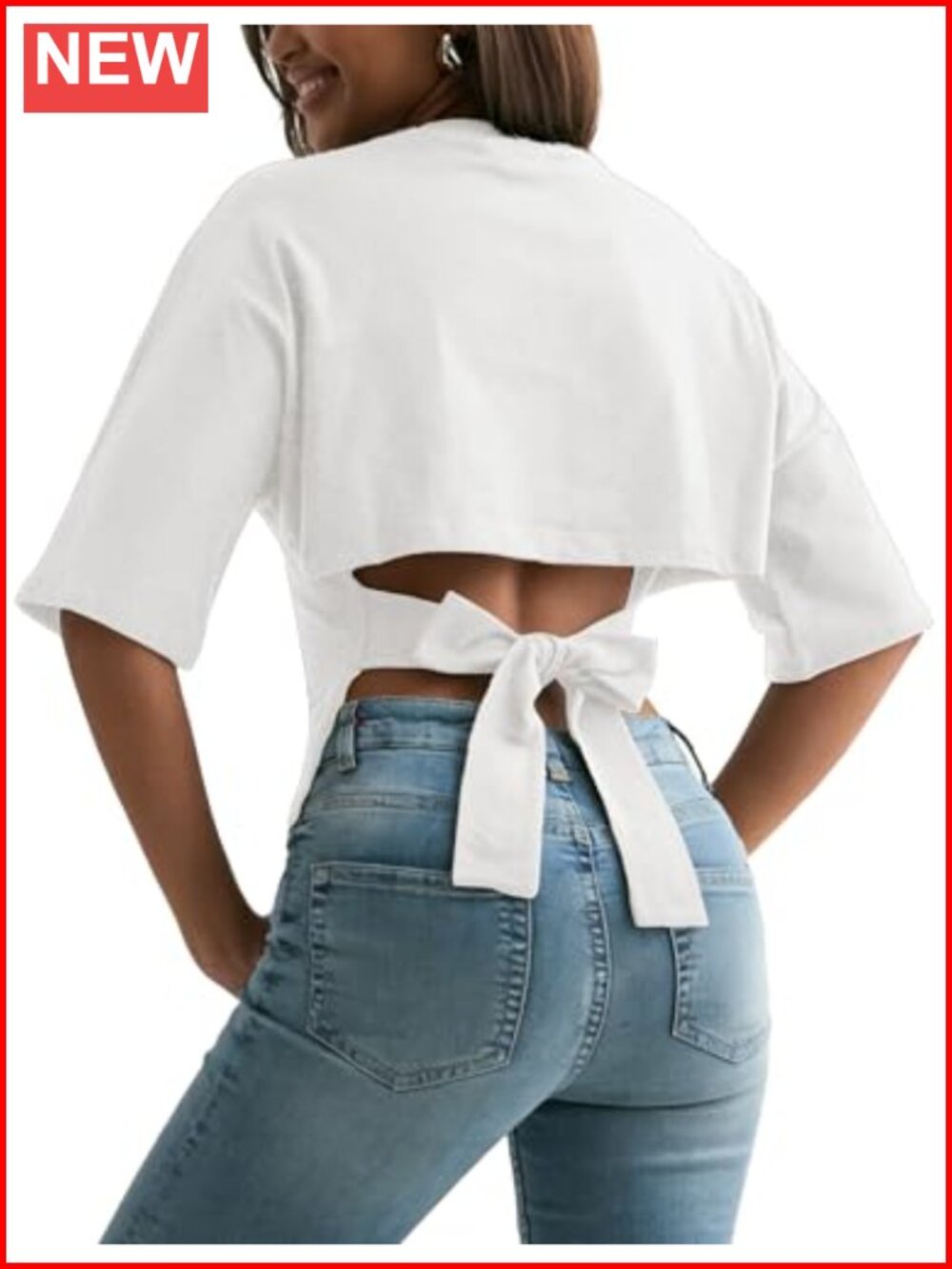 Y2K Open Back Crop Top Adjustable Tie Back Cotton Tee